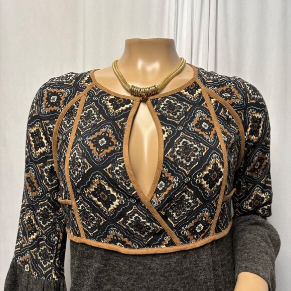 THML Dress Womens XS Bell Sleeve Keyhole Mixed Print Boho Boutique Lightweight - Picture 2 of 9